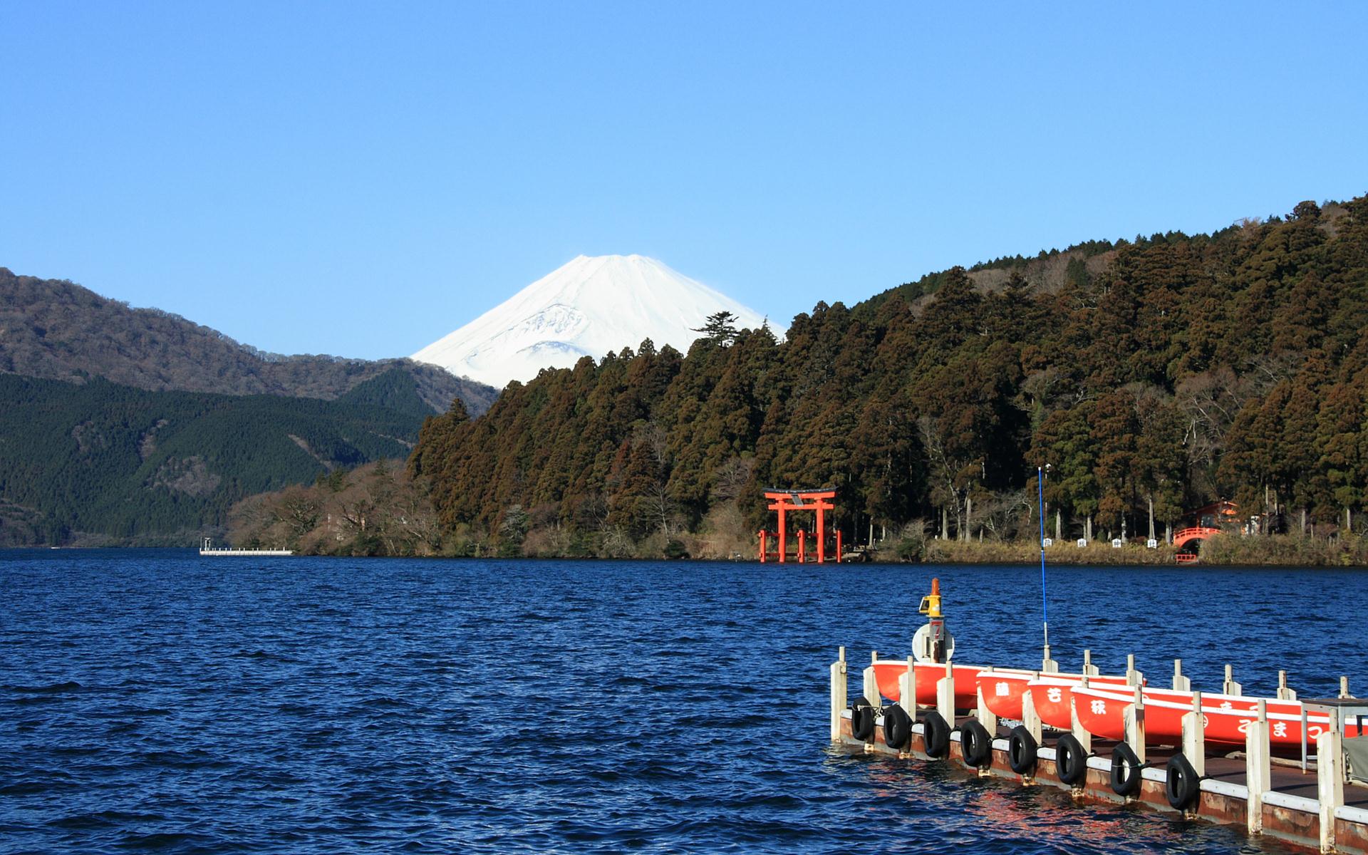 富士山の壁紙 写真素材 箱根芦ノ湖から見た富士山